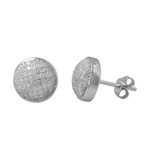 Bezel-set Sterling Silver Pave CZ Round Earrings